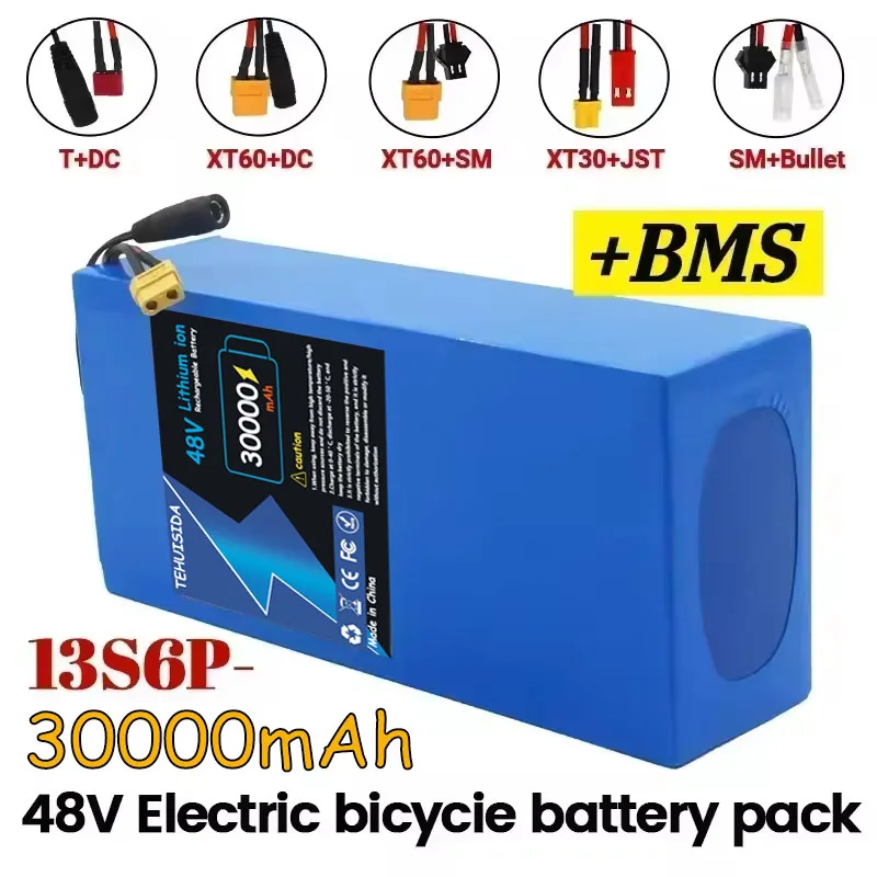 

100% Brand New Original 48V 30AH 13S6P 48V 30000MAH 2000W Integrated 50A BMS Electric Scooter Battery Pack