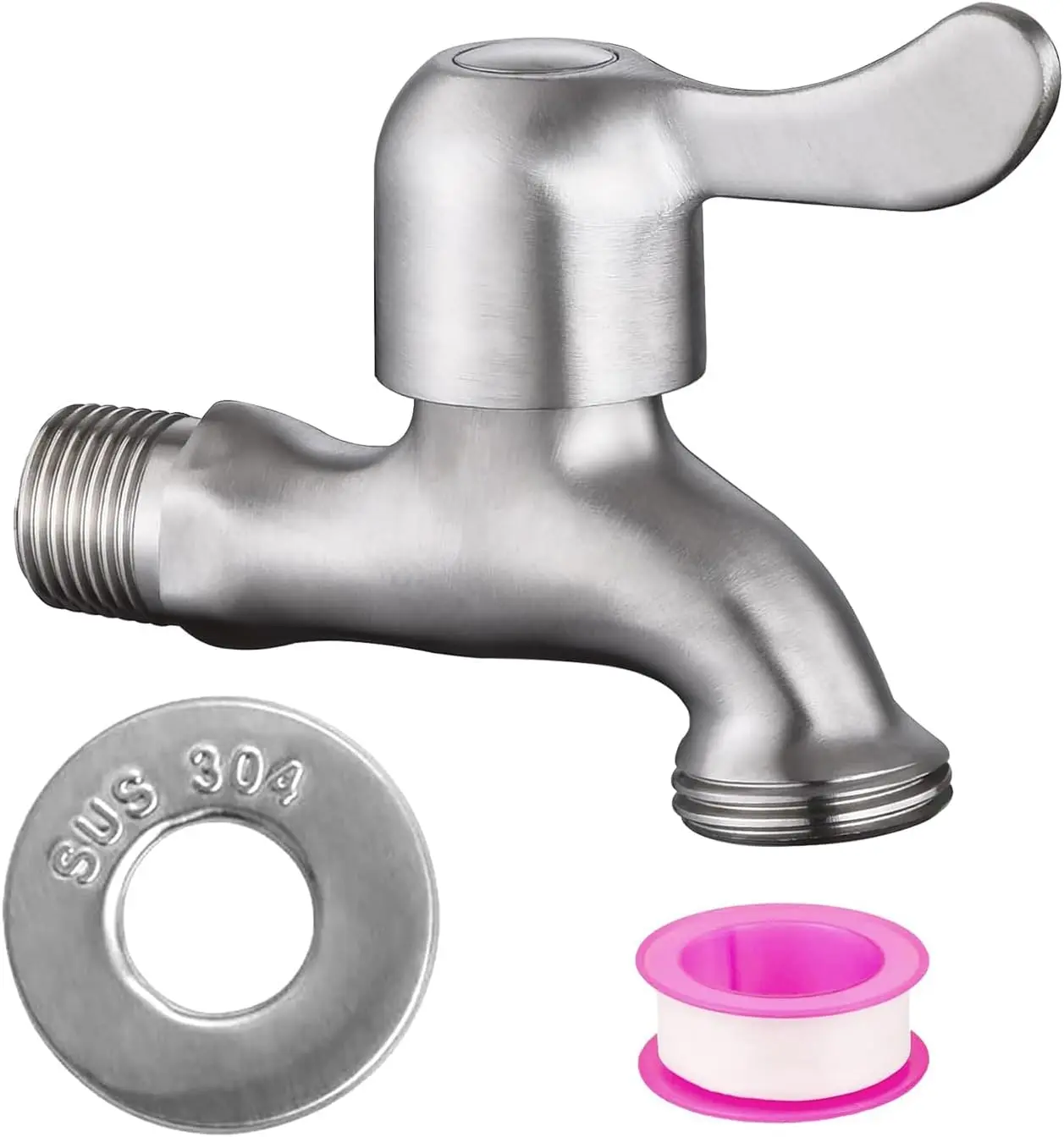 

Stainless Steel Garden Hose Bibb, 1/2" NPT Inlet x 3/4" GHT Outlet, for Indoor & Outdoor Use