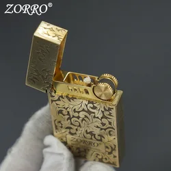 ZORRO Kerosene Lighter Five Sides Engraved Sugar Grass Bright Tone Brass Personalized Windproof Lighter Men's Gift