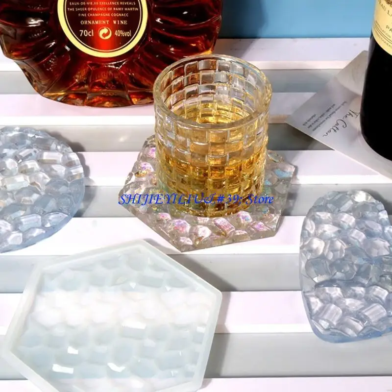 E21F 1/6Pieces Resin Moulds Square Round Cup Mat Mold Diamonds Pattern Mat