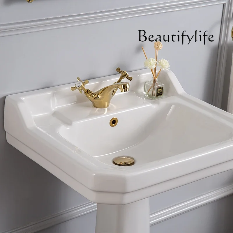 

BJ Pure Copper Single Hole Double Cross Handle Mixed Water Faucet Basin Faucet Pillar Basin Faucet