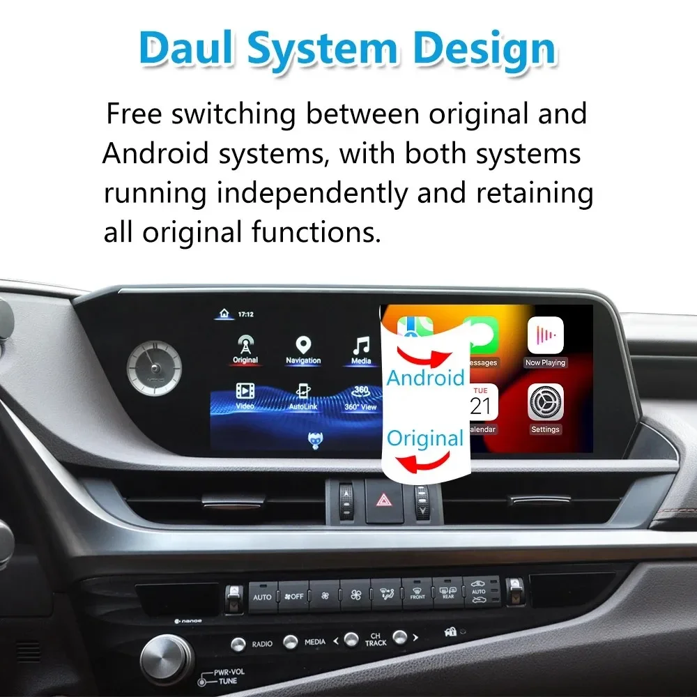 لسلسلة لكزس ES350 ES400 ES200 ترقية رقائق كوالكوم أندرويد 14 سيارة الوسائط المتعددة Carplay السيارات 10.25 أو 12.3 بوصة HD شاشة