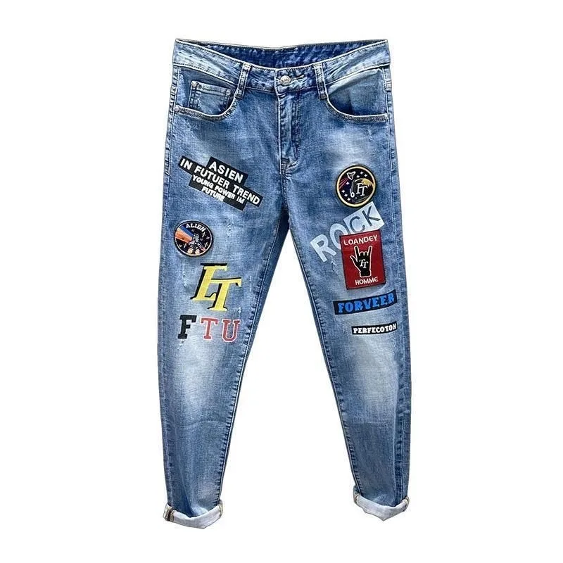 2024 New Luxury Designer Men\'s Jeans Casual Denim Slim Fit Pencil Pants with Embroidered Prints for Spring Autumn Hip-hop Pants