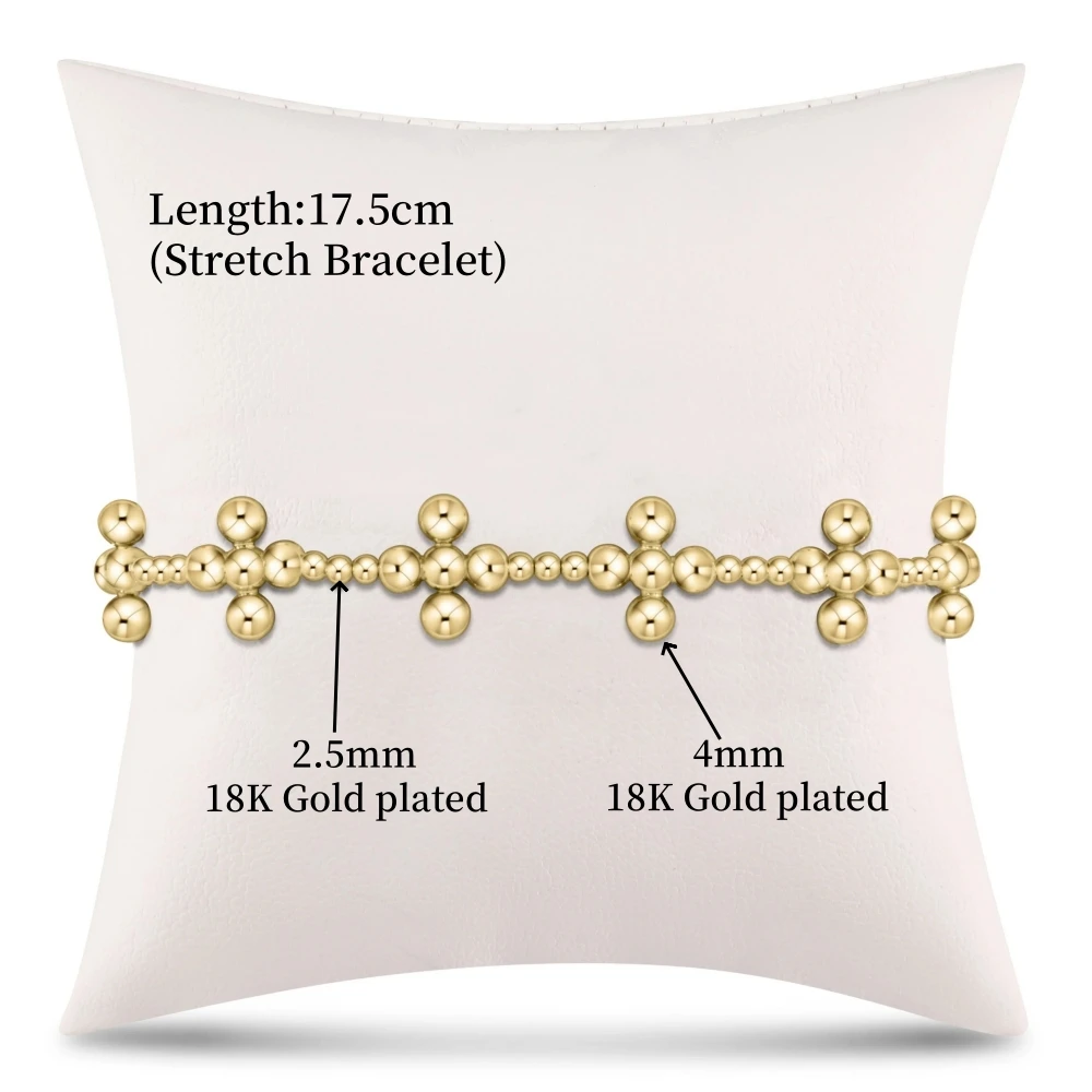 Vlen Cross Bracelet for Women 18 K Gold Plated Bracelets Christian Jewelry Stackable Ball Beads Dainty Pulseras