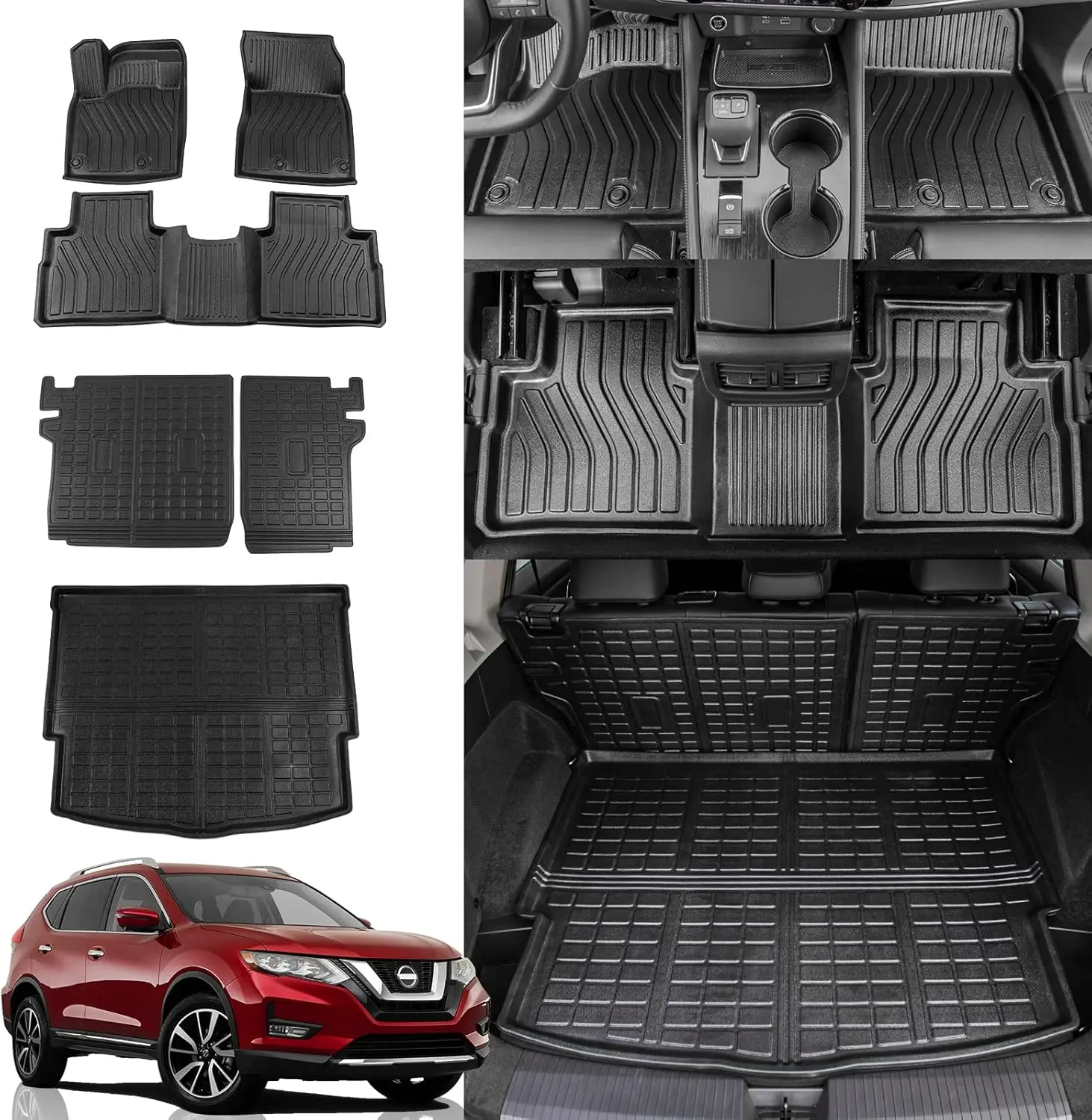 

All-Weather TPE Floor Mats in Black for 2021-2026 Nissan Rogue, Full Coverage & Protective