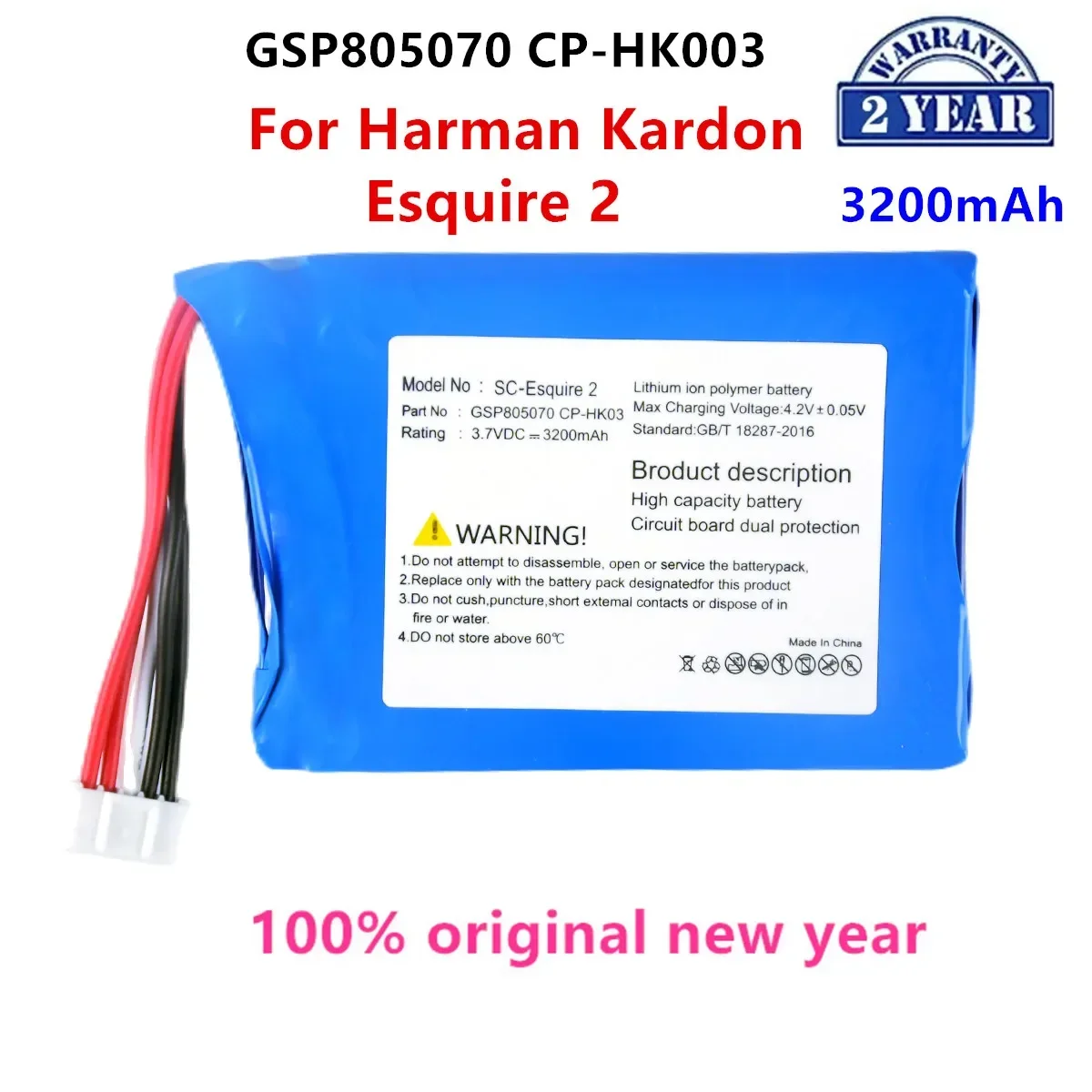 

Original GSP805070 CP-HK003 3200mAh For JBL Harman Kardon Esquire 2 Bluetooth Wireless Speaker Replacement Battery .