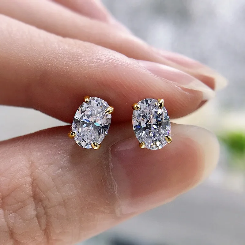 Oval Cut Moissanite Stud Earrings S925 Silver Plated 18K Gold Women Ear Studs Solitaire Diamond Wedding Gift Jewelry Certificate