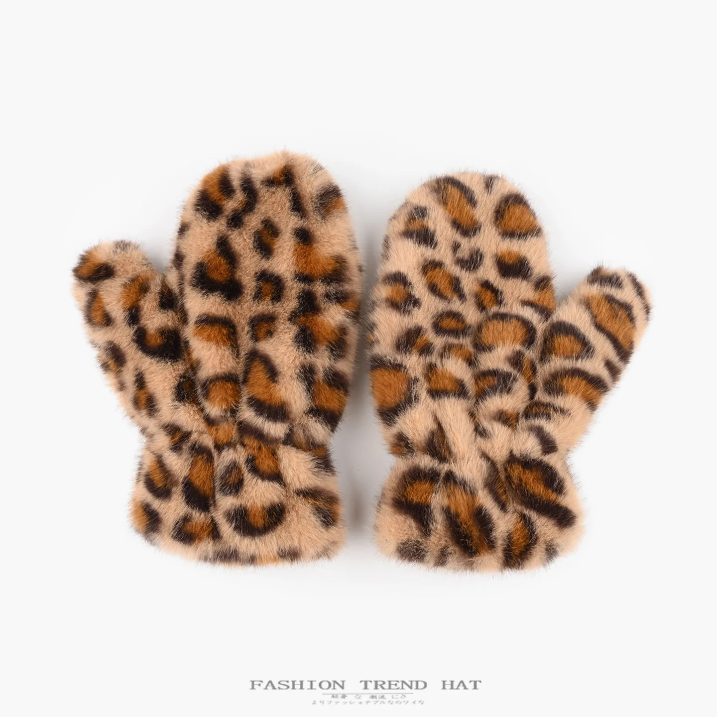 Leopard Print Furry Gloves Womens Winter Thick Warm Plush Finger Mittens Cold Proof Windproof Outdoor Daily Wear Cold Weather