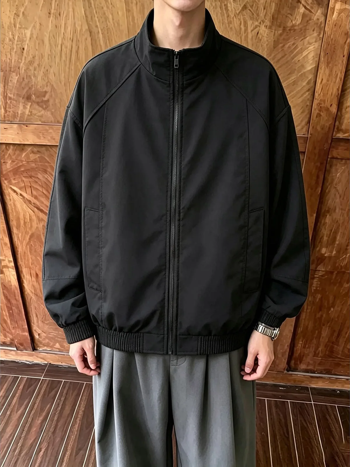 Casual Style Pilot Jacket Men's Autumn Deconstructed Heavyweight Stand Collar Shape Shoulder Short Ball Game Coat Coat