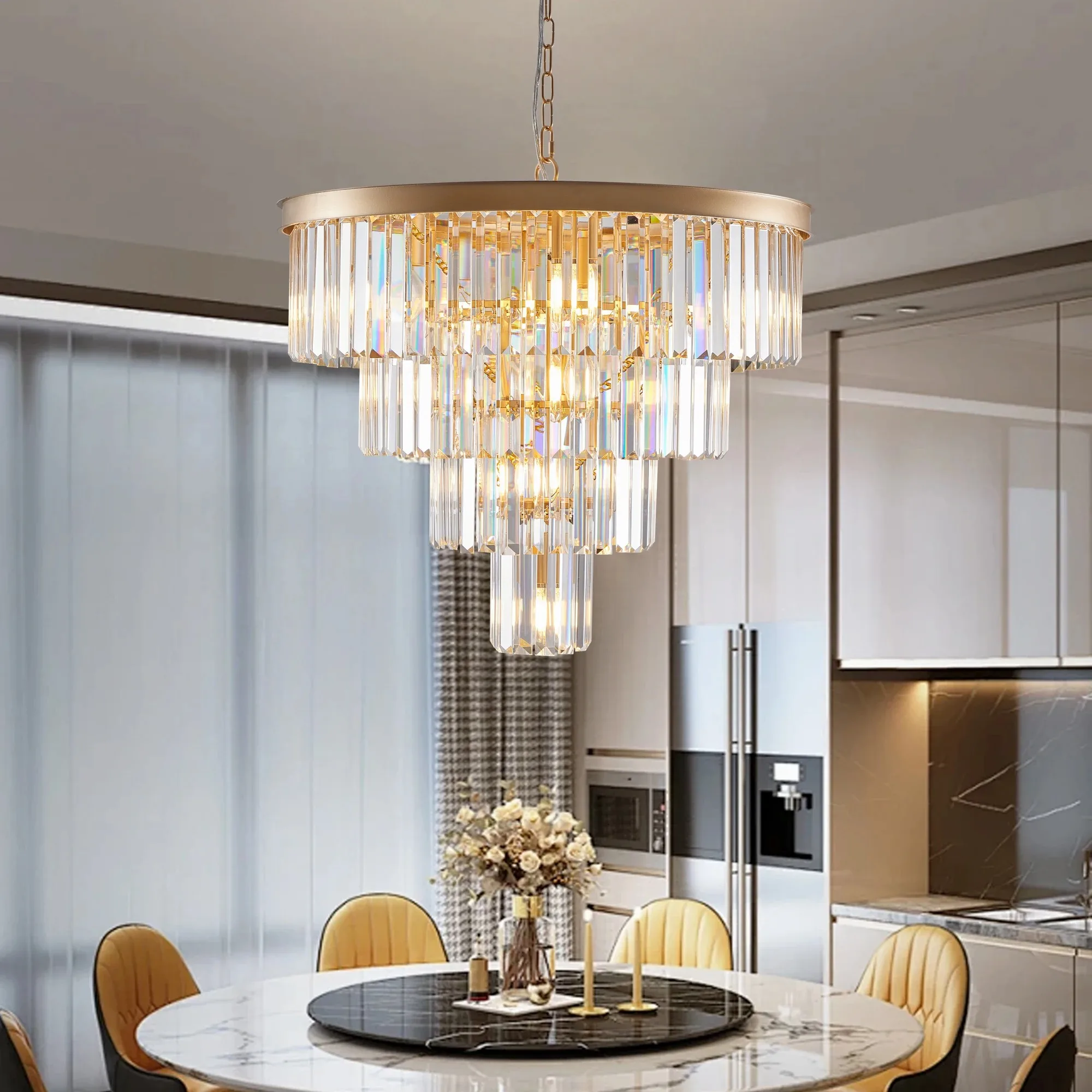 23.6 inch gold modern luxury crystal chandelier, 4 tier large round vintage crystal light