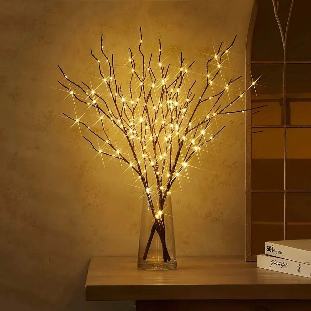 Christmas 50LED White Birch Branch Lights Battery Operated Fairy Twig Lamp for Xmas Wedding Home Party Table Decoration