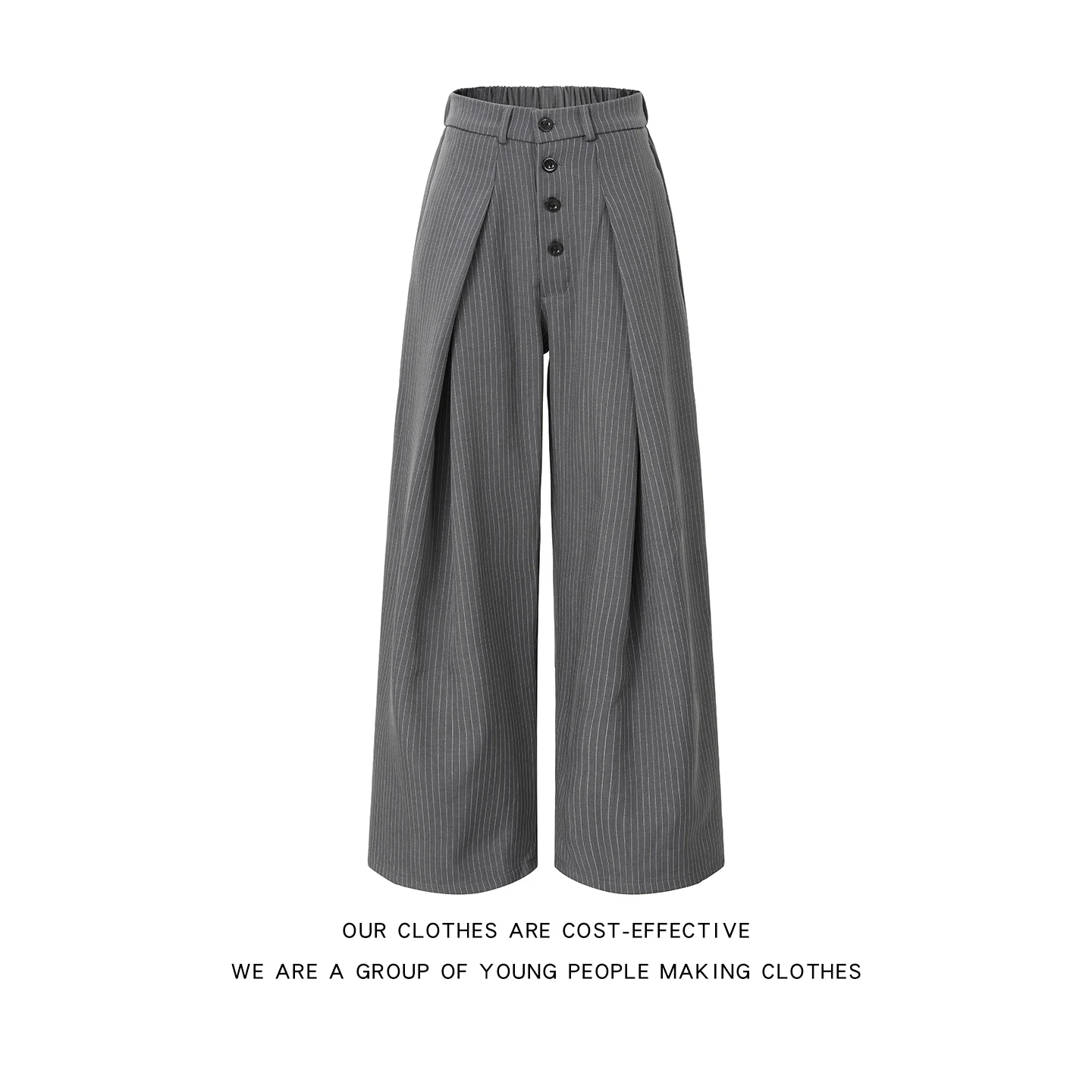 

Cleanfit Men's A-Line Pleated Casual Pants Striped American Style Knife-Shape Buttoned Loose Fit Summer Youth Fashion