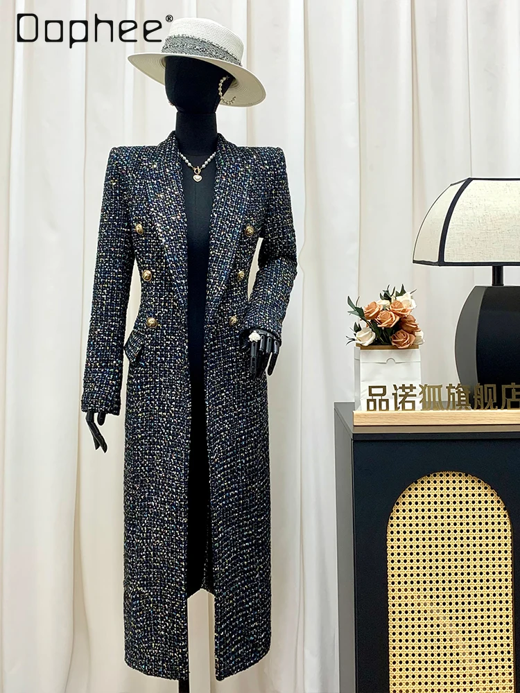 

High-end Elegant Socialite Tweed Coat Fashion Luxury Cross Collar Double-breasted Slim Mid-length Thicken Coat Women Winter New