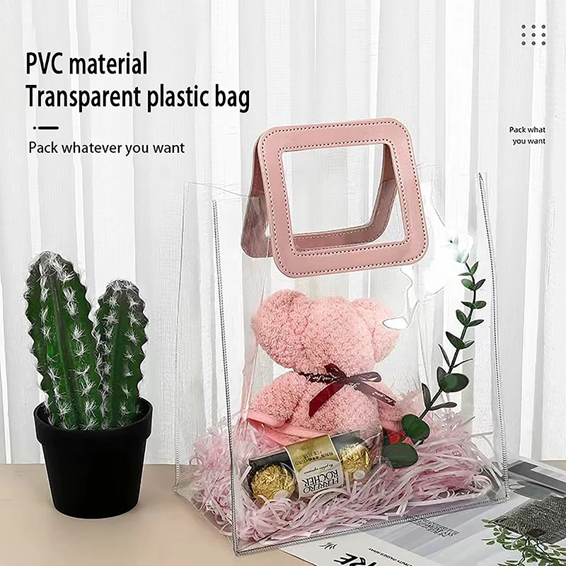 Creative Transparent Tote Bag PVC Shopping Bag With Handle Gift Bag Reusable Multi-purpose Large-capacity Handbag Gift Bag