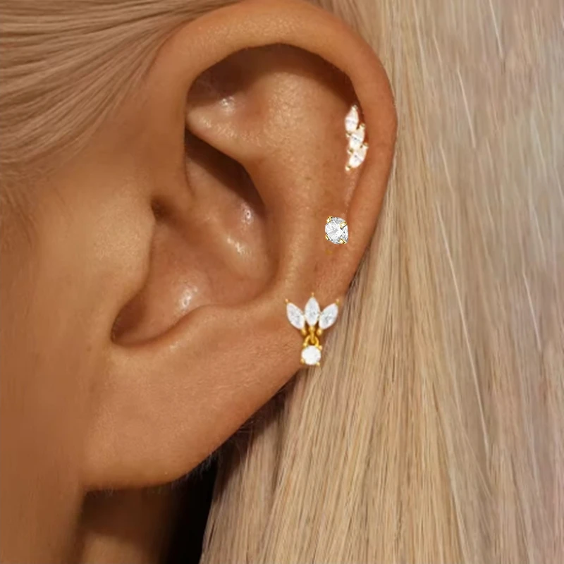 3-teiliges exquisites Zirkon-Creolen-Set mit kleinen Huggies für Damen, Edelstahl, einzigartiger Knorpel-Ohrring-Piercing-Schmuck