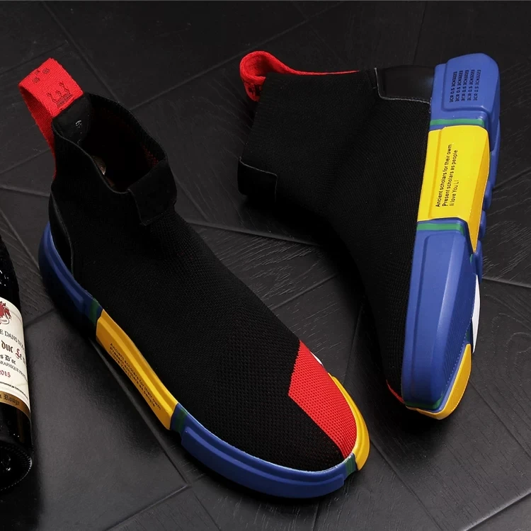 2026 New Men's Black Sock Sneakers Ankle Boots British Designer Botas Trend Casual High-tops Punk Rock Shoes