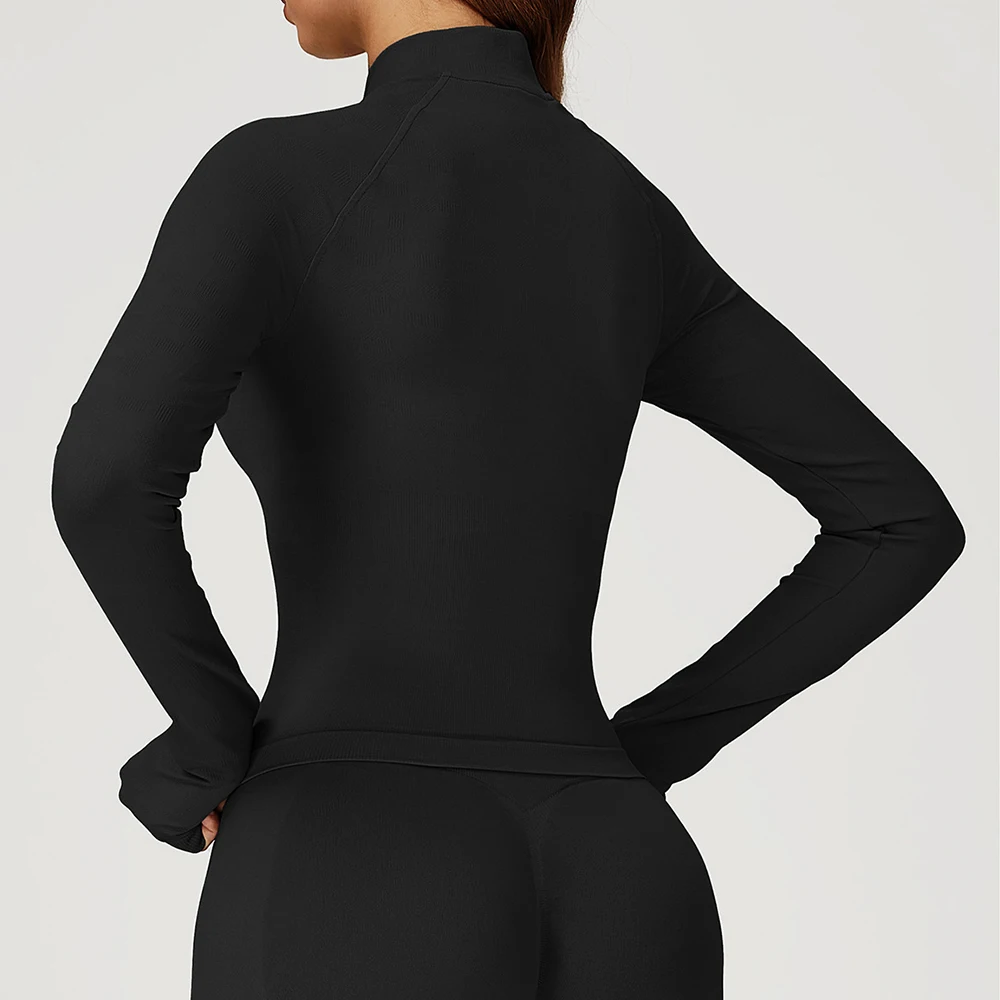 Zipper Jacke Frauen Nahtlose Yoga T-shirts Solide Sport Langarm Gym Workout Lauf Shirts Quick Dry Fitness Gym Sport Tragen