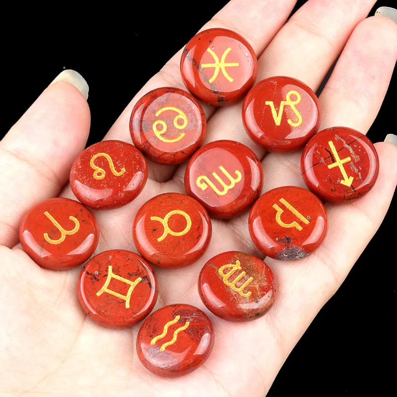 12 Constellations Crystal Bag Amethyst Rose Quartz Obsidian Red Jasper Home Decoration Reiki Healing Energy Aura Rune Stone