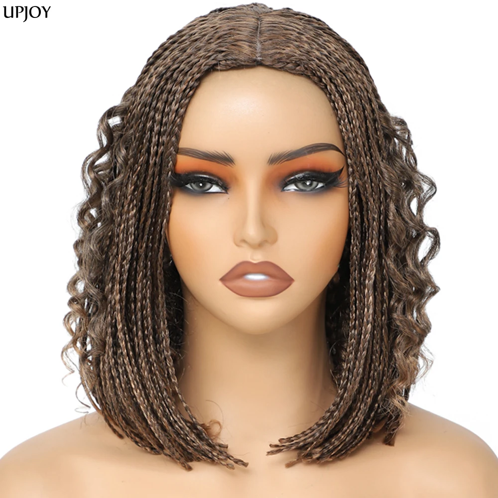 Boho Box Braids Crochet Hair Wigs 12 inch Short Goddess Box Braided Wigs for Women Ombre Brown Synthetic Hand Braided Black Wigs