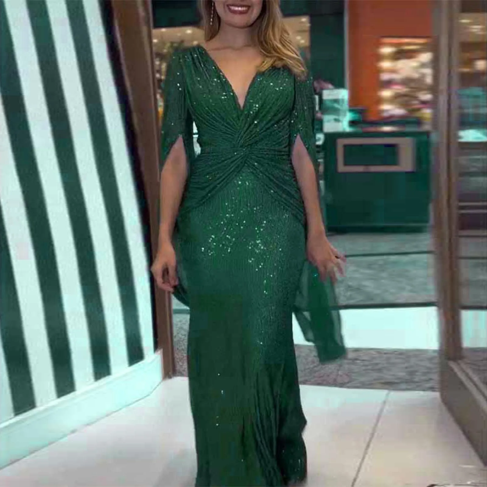 Vestido de dama de honor con lentejuelas para mujer, traje Formal elegante con abertura, largo, con cuentas, para fiesta de invitados, Noche y graduación