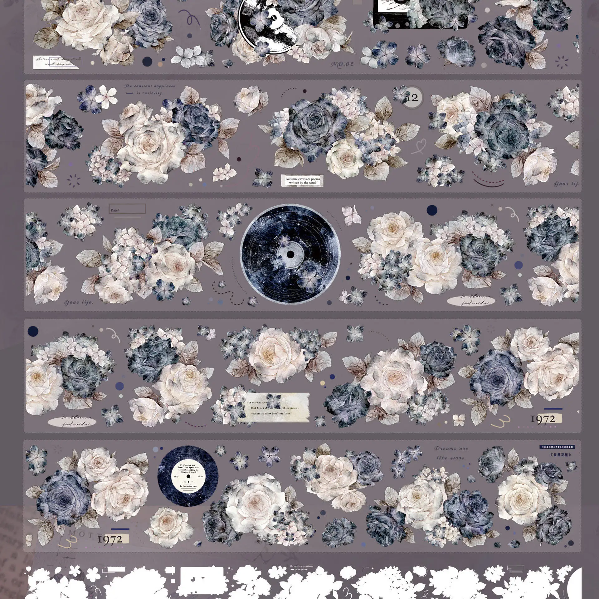 8.28 1 loop Poetic Girl Washi Sticker, Star Fall, Brown Shadow, Old Letter, Cherry Blossom Rain DIY Journal Material for Scrapbo