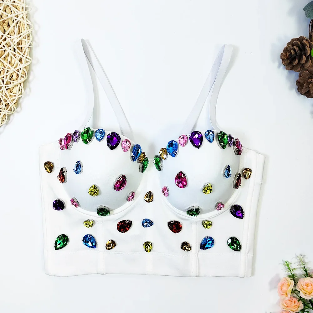 Sexy Colorful Acrylic Beaded Bustiers Bras Women Fishbone Vest Rhinestones Corset Tops Shapewear Underwear Push Up Bralette