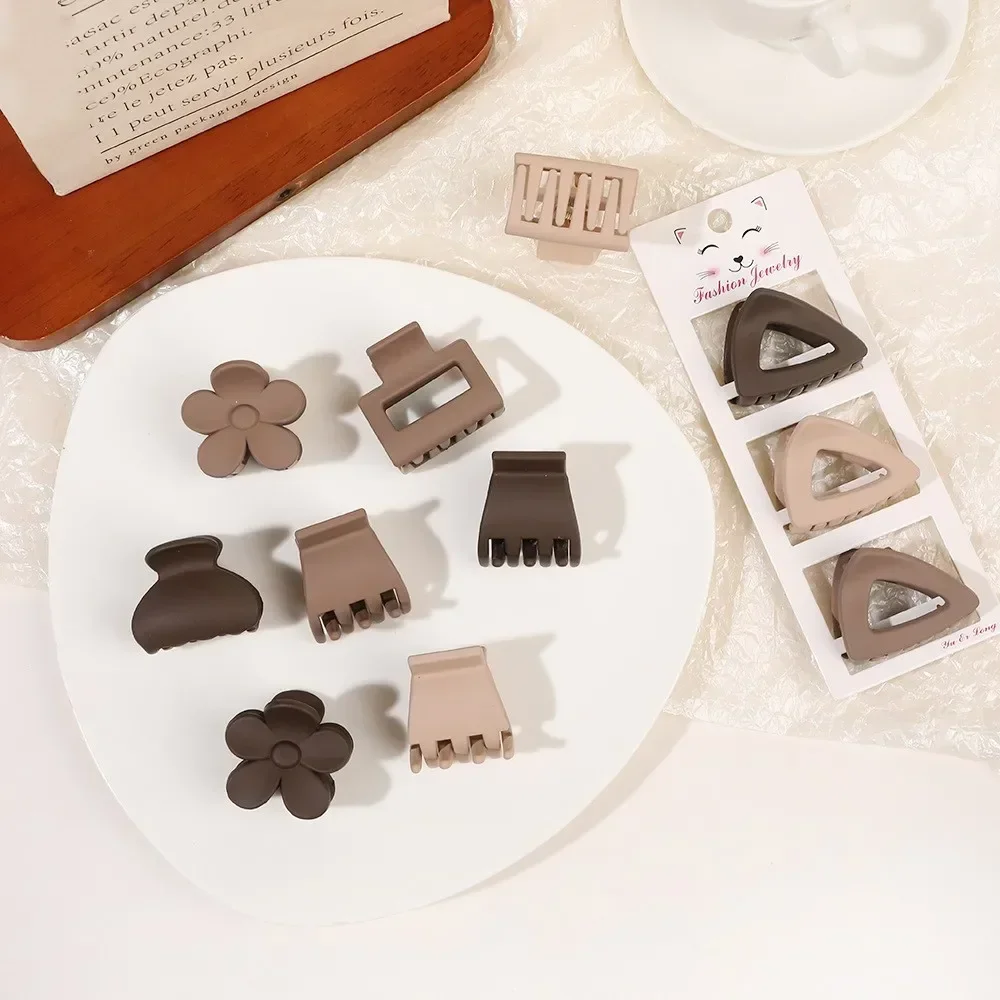 3pcs/set Coffee Color Small Hair Claw Frosted Geometric Simple Hairpin Hair Clip Barrettes Women Girls Hair Accessorie Headwear