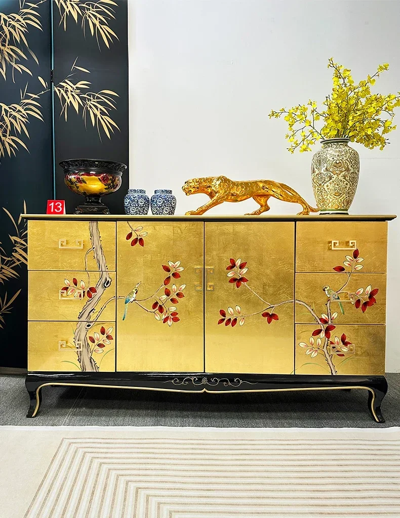 Double-Sided Painted Entrance Cabinet Gold Foil Solid Wood Paint Decoration Hallway