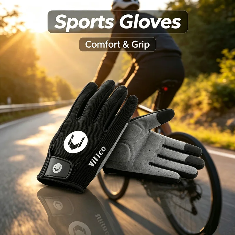 Vilico Touch Screen Cycling Gloves Full Finger Shock Absorbing Padded Bike Bicycle Gloves Breathable Anti-Slip MTB Road Bike Wor