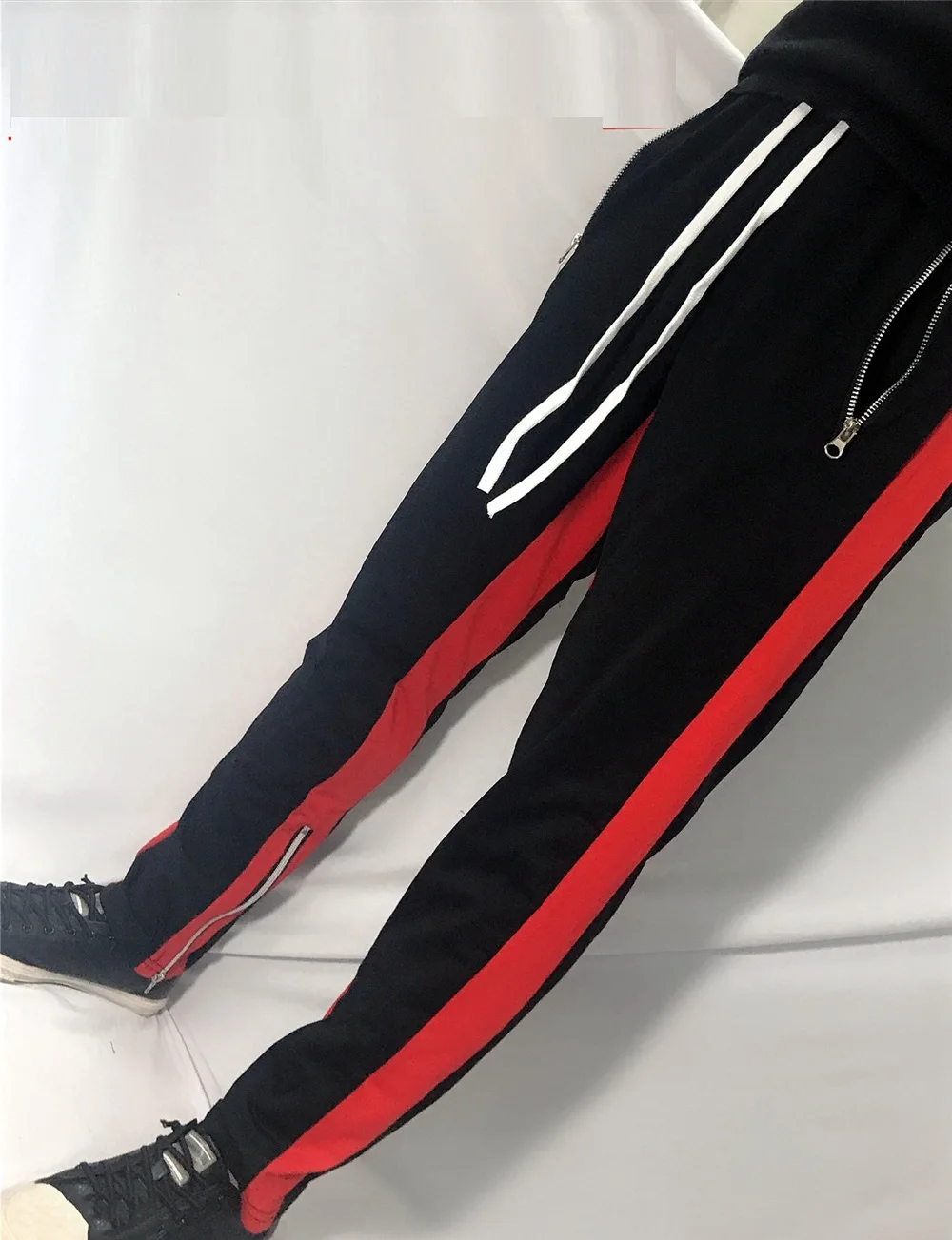 Mens Training Pants GYM Track Sweatpants Joggers Breathable Stripe Workout Fitness Male Running Sport Trousers Zipper Pockets