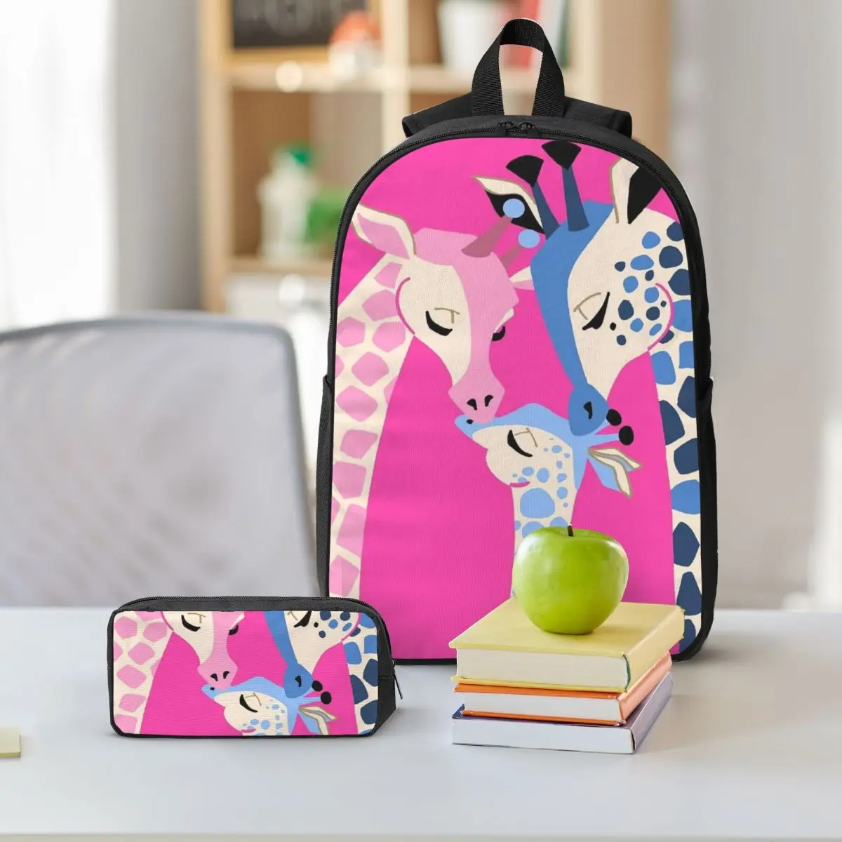 Giraffe Herd Pattern Backpack Student BookBag School Bag Shoulder Bags 3ps Insulated Lunch Bag Pencil Case