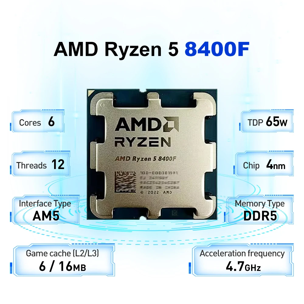 معالج الألعاب الجديد AMD Ryzen 5 8400F 6-Core 12-Thread AM5 ينطبق على B650 4.2 جيجا هرتز 65 وات 4NM L3=16M R5 8400F DDR5 بدون مروحة #2