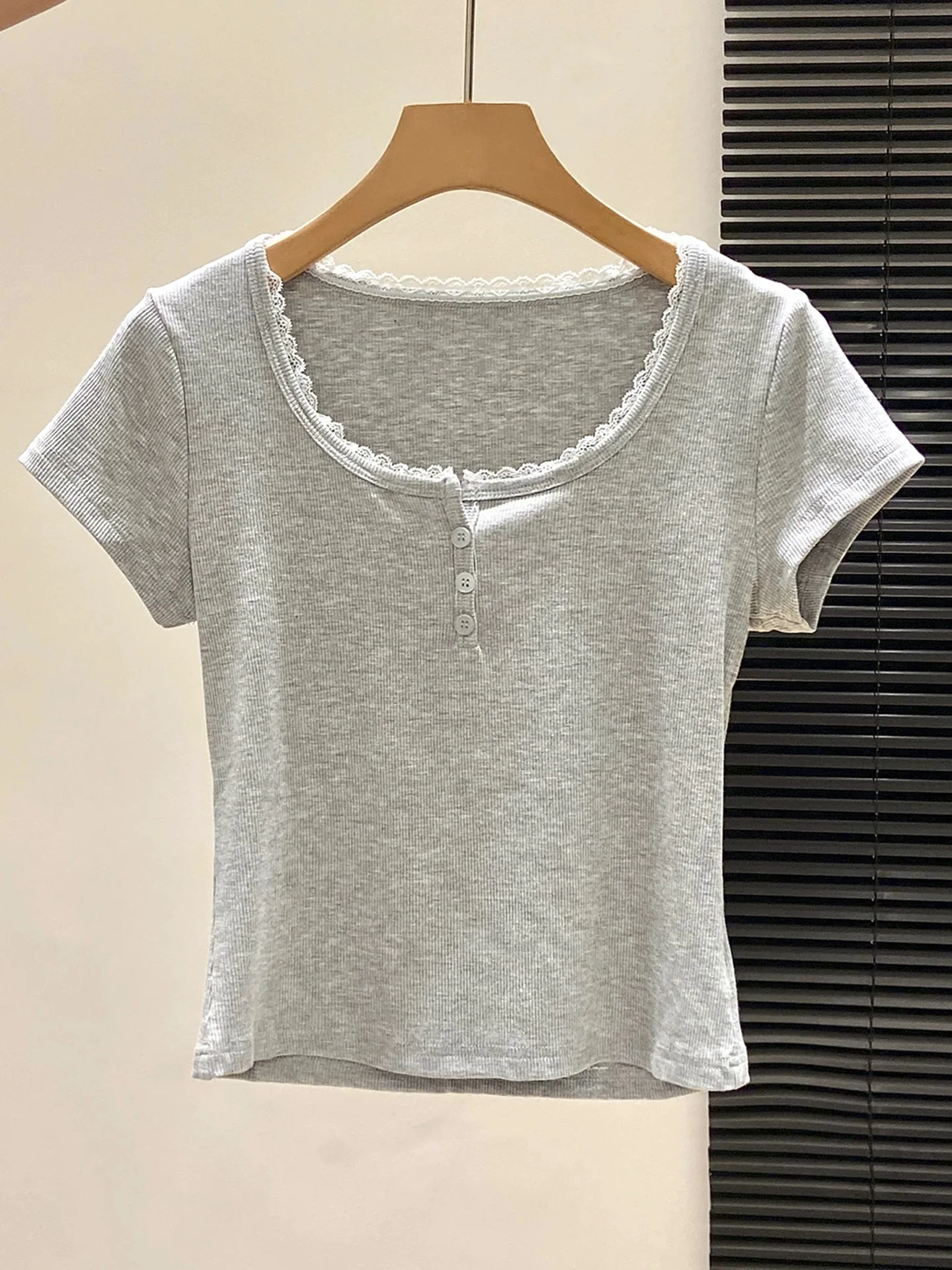Summer New Women's Button up Short Sleeve T-Shirt 95 Cotton Square Collar Slim Fit Big Size Comfortable Breathable Casual Top