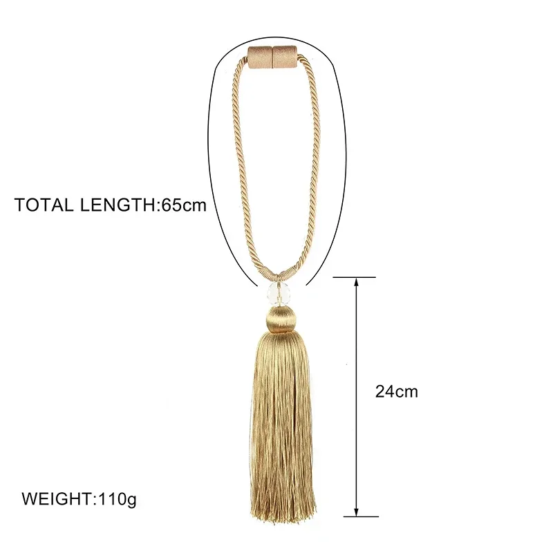 BEL AVENIR 1Pc Curtain Tieback Tassels Hanging Ball Gold Home Decor Tieback Magnet Buckle Rope Holdback Curtain Accessories