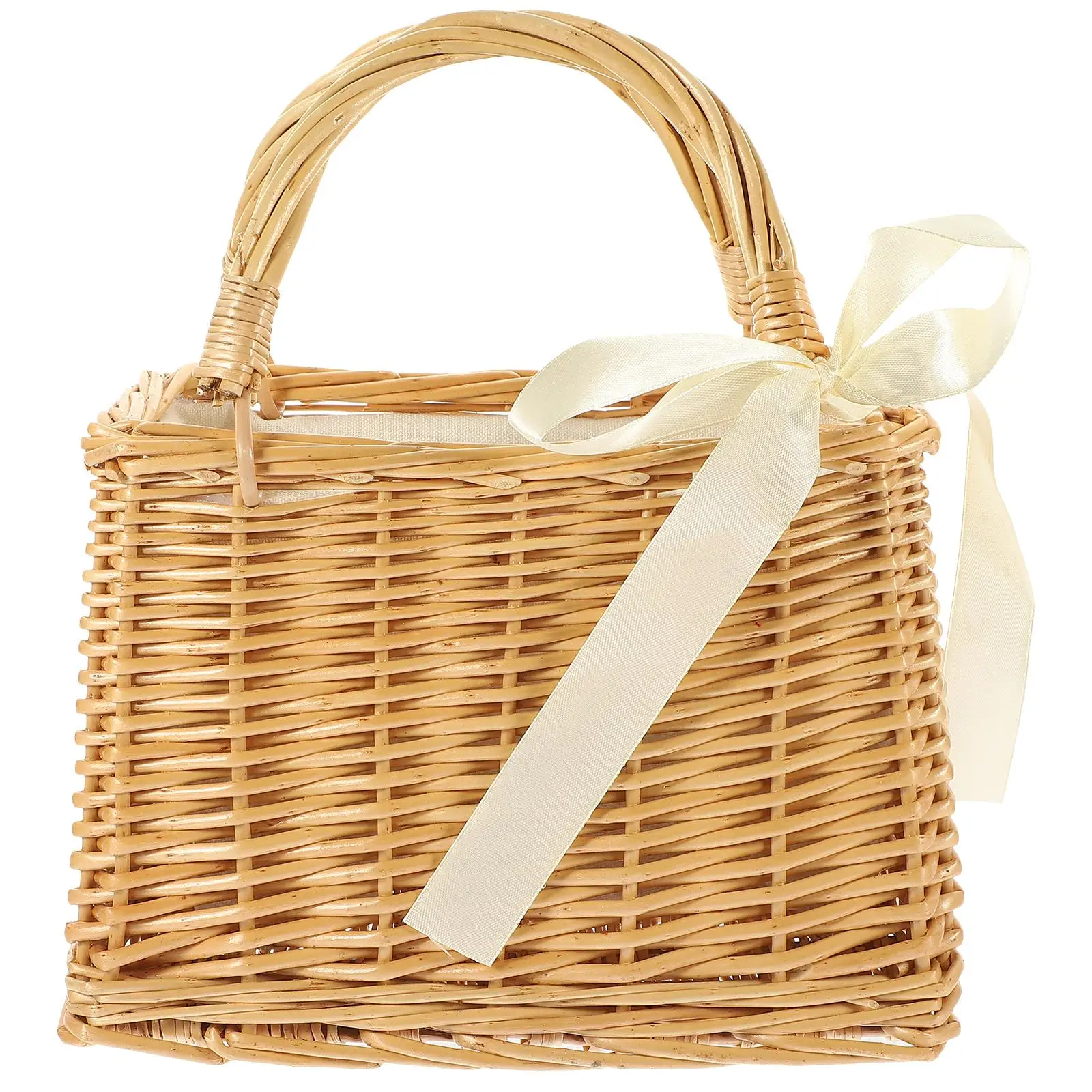 

Wicker Hand Basket Flower Woven Handbag Handheld Ring Baskets Multifunctional Floral Rattan Wedding Girl