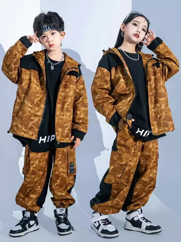 New Hip Hop Dance Costume Children Camouflage Coat Pants Boys Drum Street Dance Outfit Girls Jazz Dance Performance Suit BL11773