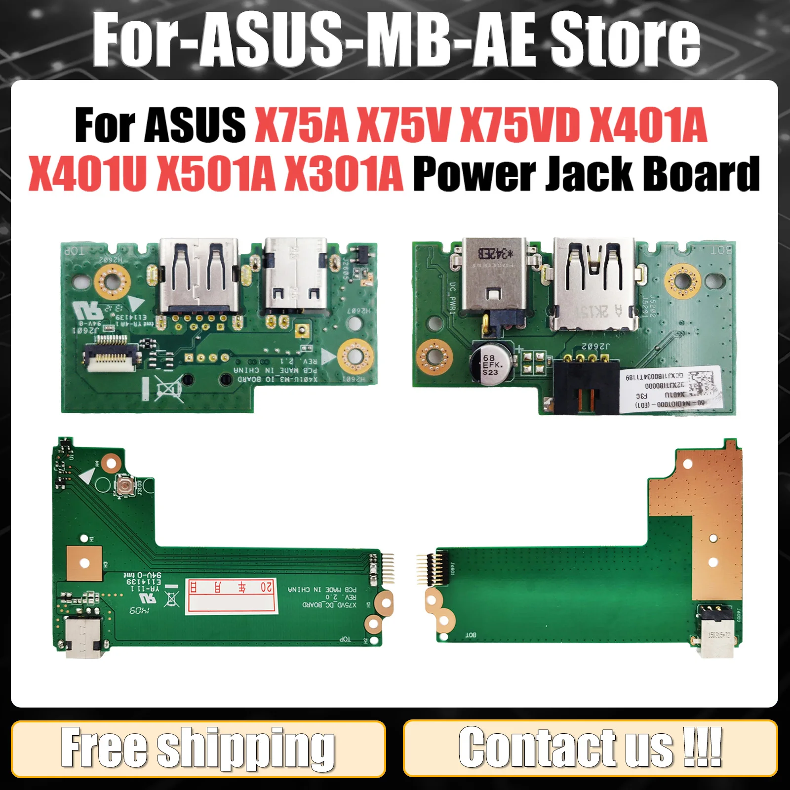 For Asus X75A X75V X75VD X401A X401U X501A X301A DC Power Jack Board 60-NC0DC1000 100% Working Fast Ship