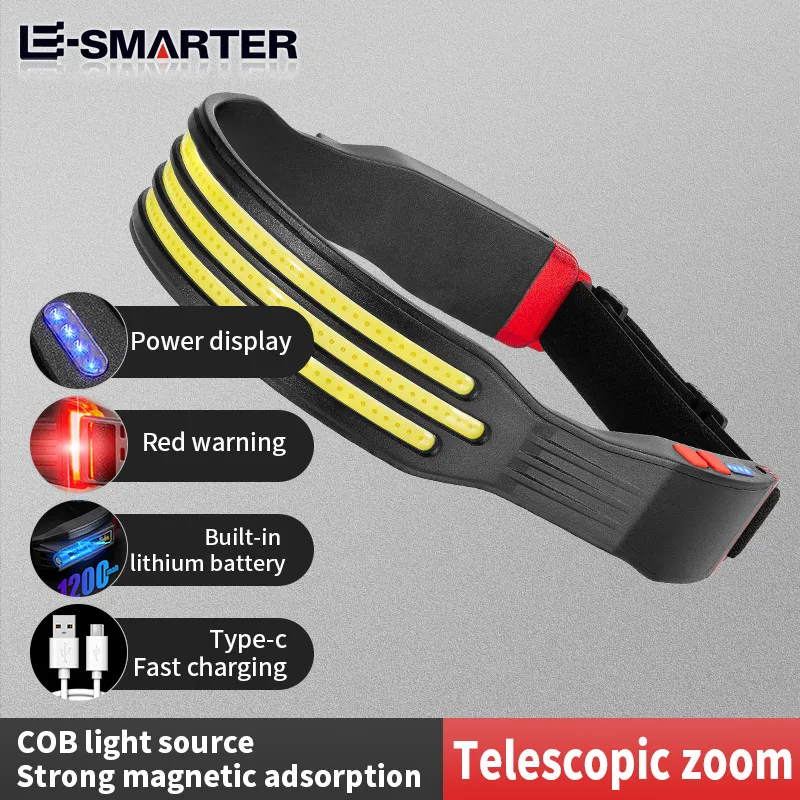 ESMATER كشافات USB قابلة للشحن رئيس مصباح يدوي COB مصدر الضوء الشعلة 5 طرق الإضاءة في الهواء الطلق المصباح W695 سلسلة