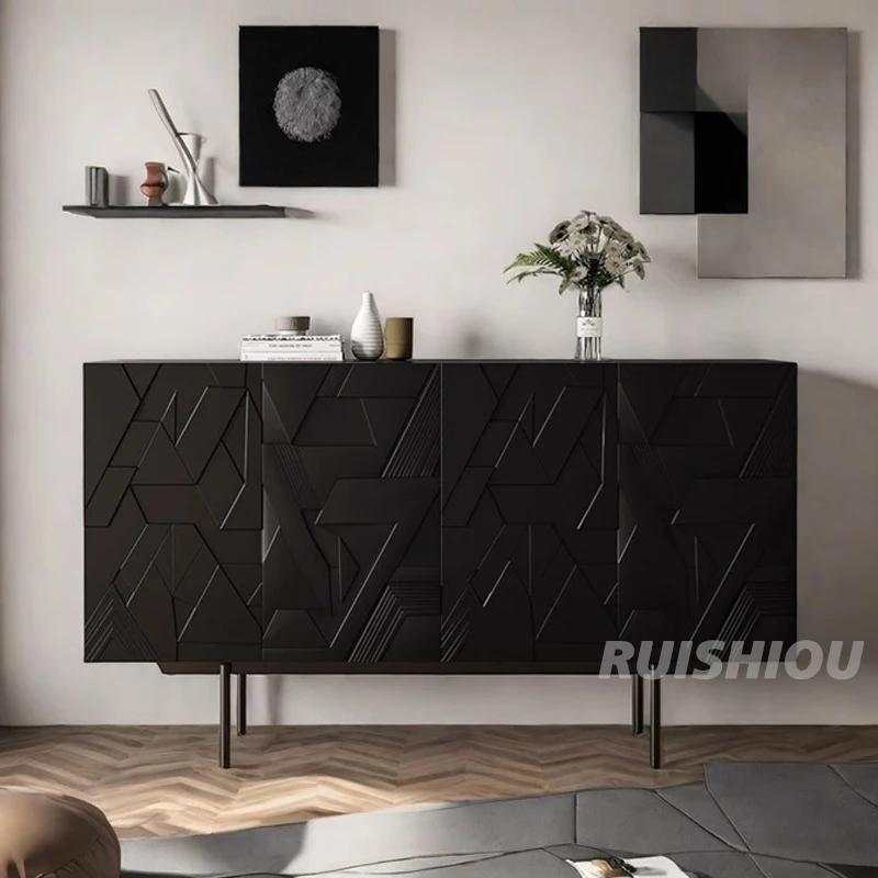 Italian Modern Luxury Carved Sideboard Simple Black Entrance Cabinet For Bedroom & Living Room Home Use Wood Shoe Cabinet