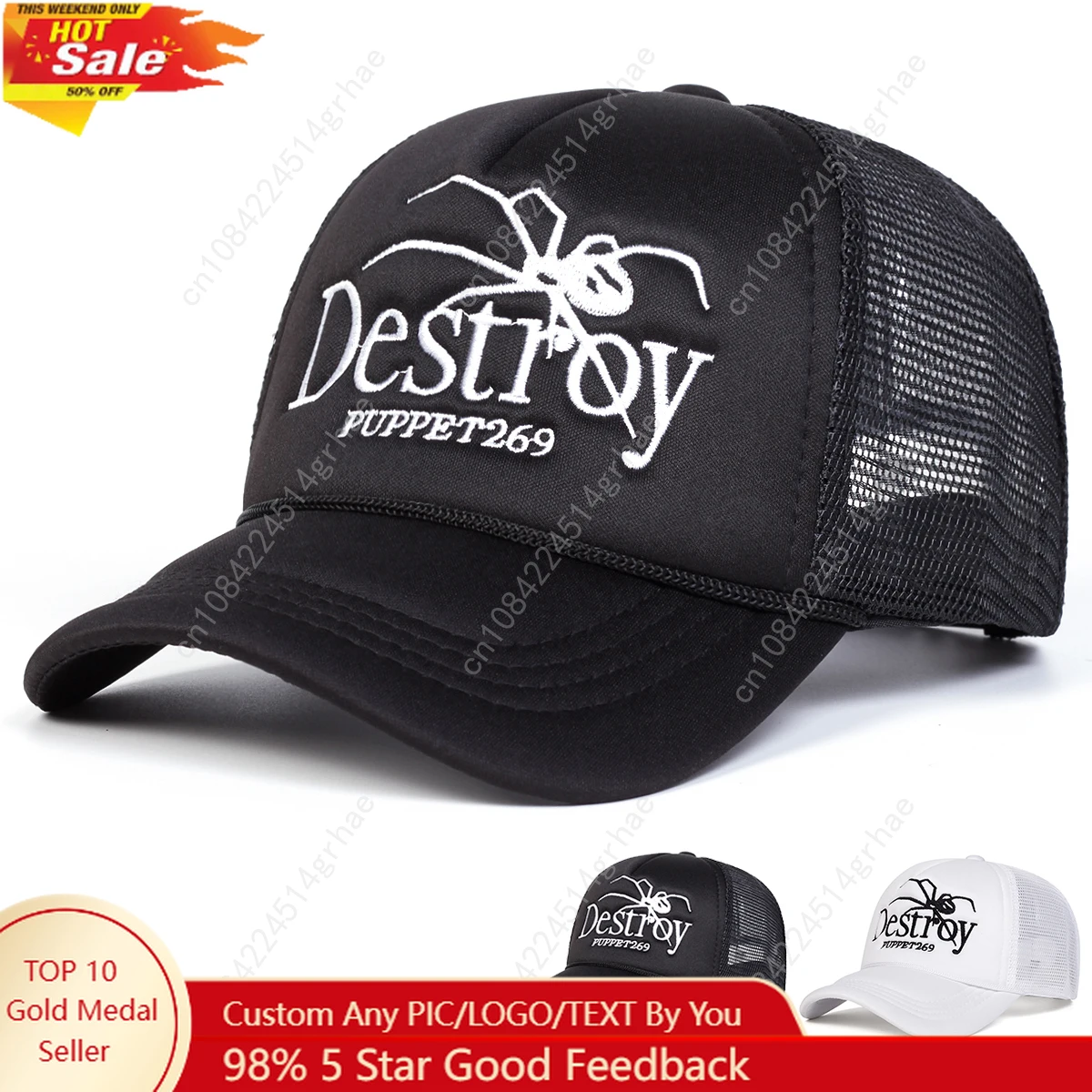 

Unisex DESROY Spider Embroidery Baseball Net Caps Spring and Summer Outdoor Adjustable Casual Hats Sunscreen Hat