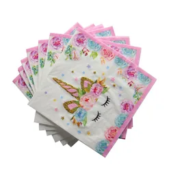 20pcs Unicorn Printed Paper Napkins Cartoon Unicorn Flowers Napkins Tissue for Girls Birthday Party Supplies Unicorn Party Decor