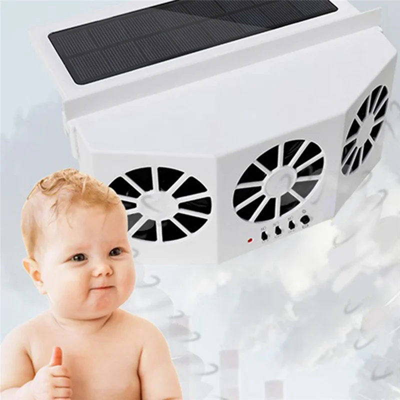 Multifunctional Car Ventilation Fan Car Fan Wireless Solar Charging Fan Portable Compact Radiator,Black