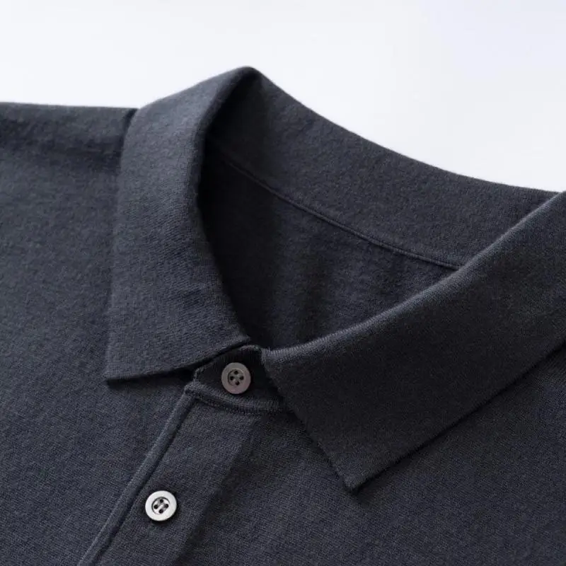 CHICUU Men's Machine Washable 100% Merino Wool Polo Pullover Sweater Autumn Winter Basic Soft Long Sleeve Wool Knitwear Tops