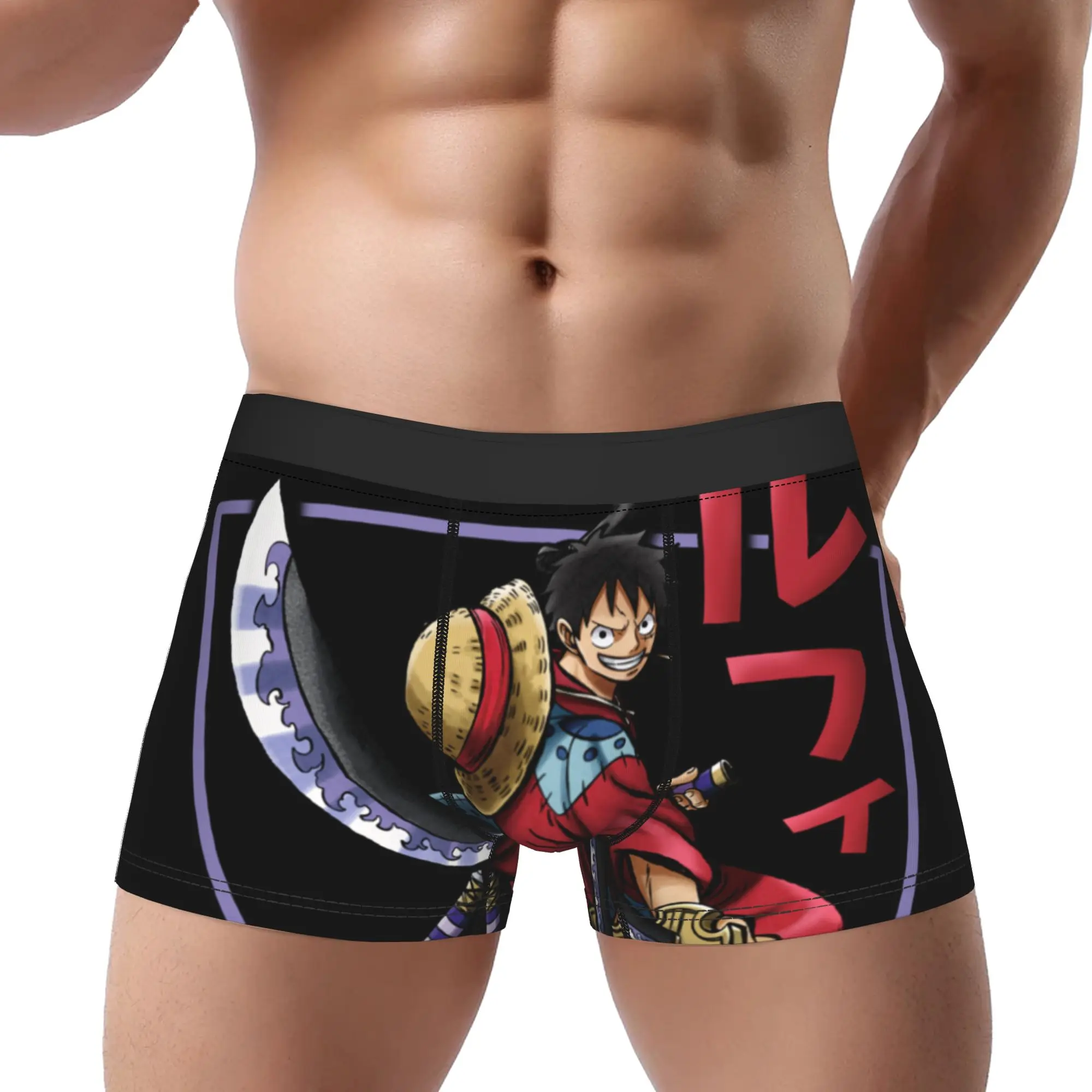 

Боксеры Bandai One Piece Anime Luffy Wano, трусы с иллюстрацией персонажа, длинные трусы, дышащие трусики, вентилируемые шорты, боксеры-брифы
