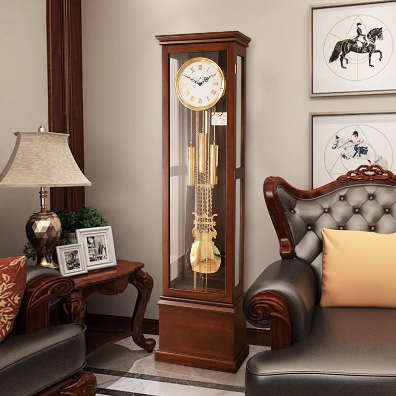 European Mechanical Floor Clock Home Living Room Solid Wood Swing Vertical Clock American Creative Decorative Clock