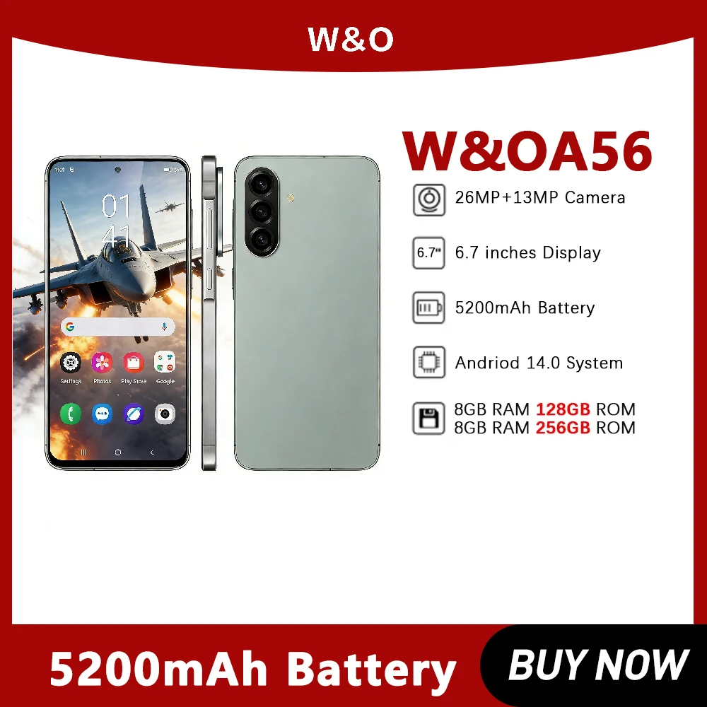 UNIWA W&O A56 8GB+256GB 4G Smartphone Android 14 6.7 inch HD+ Display 26MP+13MP Camera 5200mAh Cell Phone On Sale