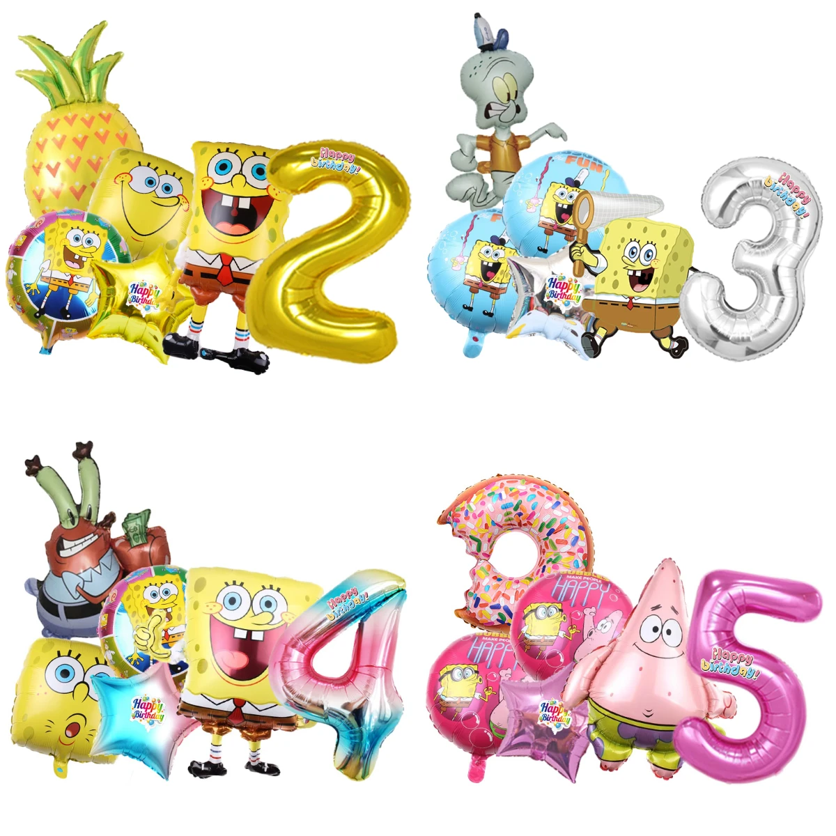6 Stück Cartoon SpongeBob & Patrick Star Thaddäus Krabs Jungen Mädchen Anime Party Folienballon Geburtstagsfeier Dekoration Zubehör Geschenke