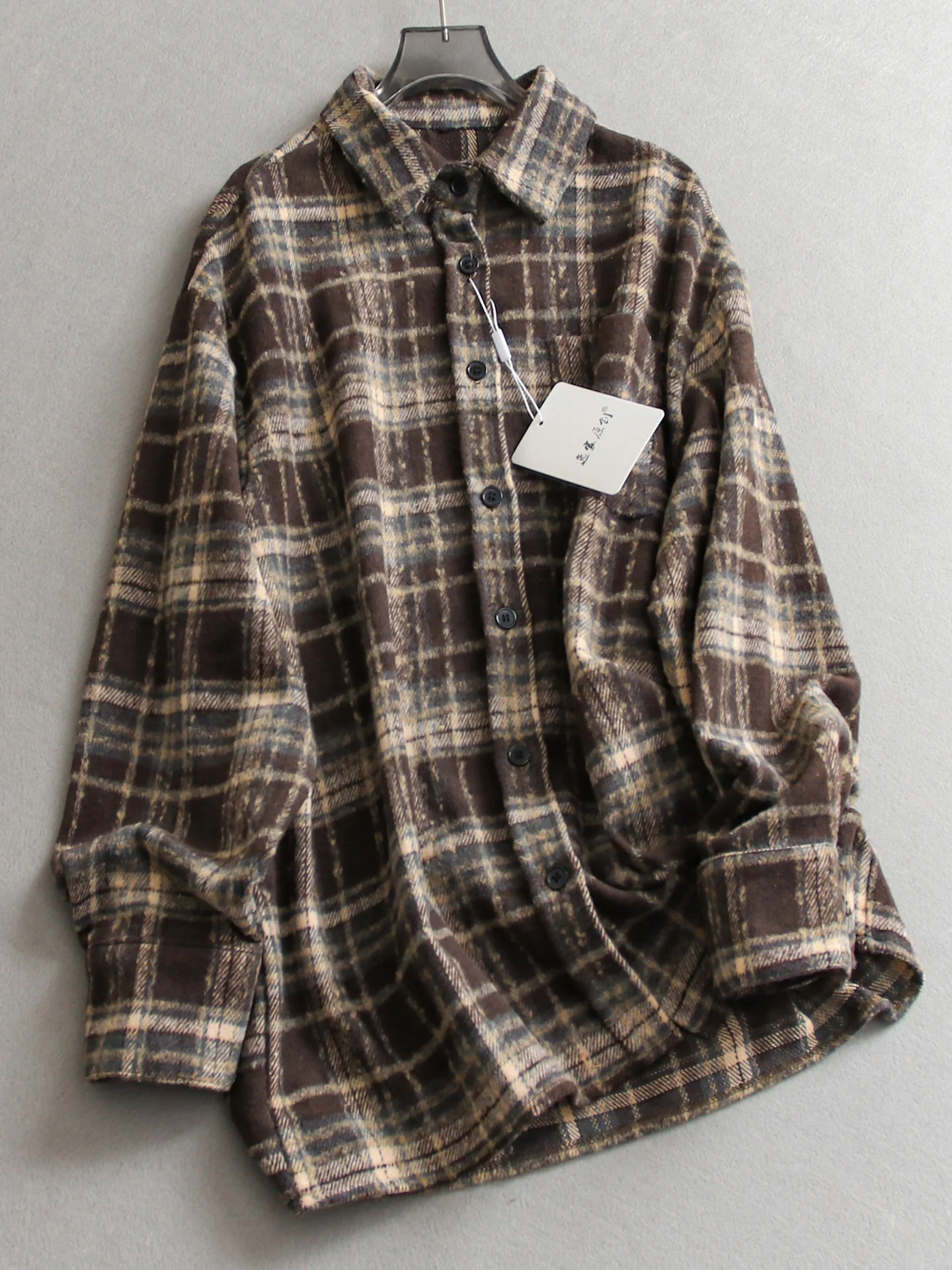 

Thickened Long Sleeve Plaid Loose Outerwear Winter New Style Women's Shirt Casual Style Polyester Fiber Shoulder Pad Button C...