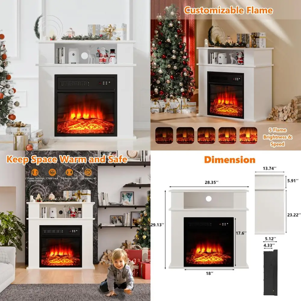 

BOSSIN 28 Electric Fireplace with Mantel, Replaceable Fire Place Insert with Remote Control, Freestanding, Realistic Log and Fla