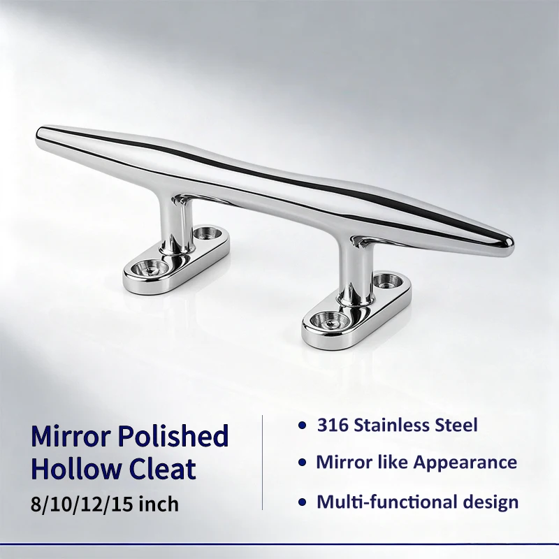 Alastin 8/10/12/15 Inch Marine Stainless Steel Mirror Polished Hollow Flat Deck Mooring Cleat for Boat Yacht Hardware Accessorie